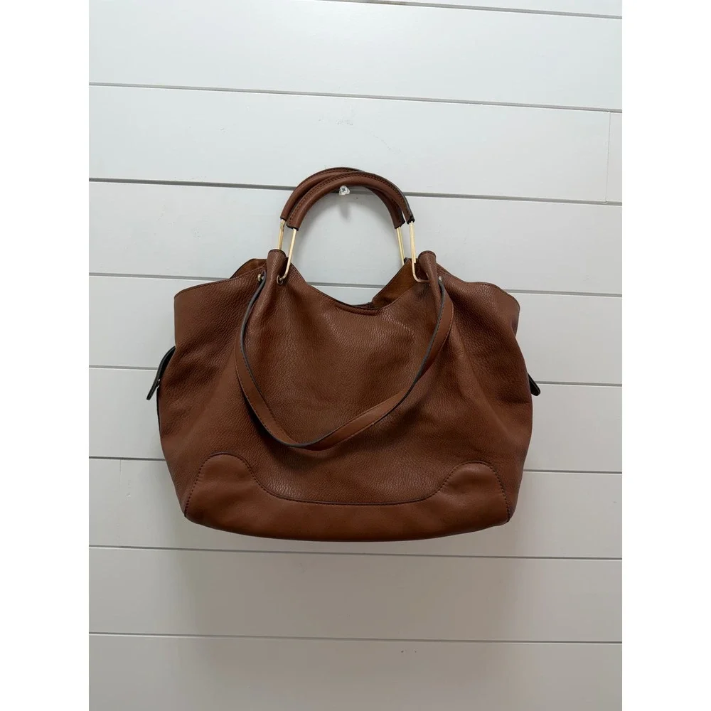 Sondra Roberts Squared Brown Vegan Leather Hobo Shoulder Tote Bag Large